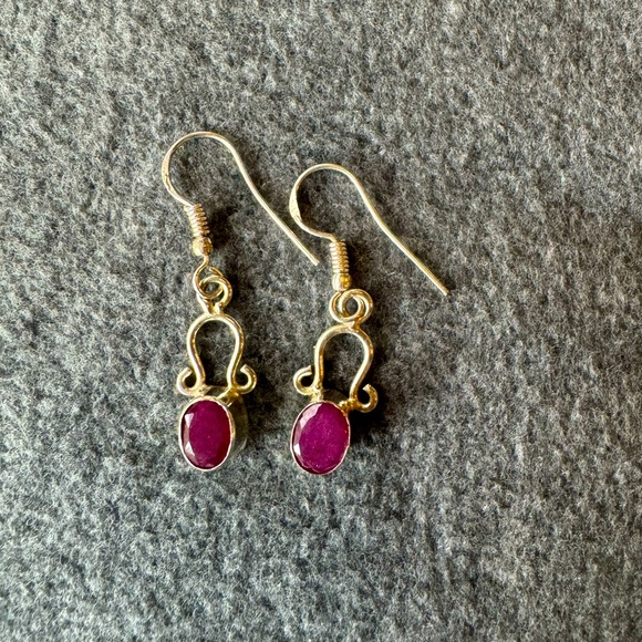Handmade Roughcut Ruby earrings Sterling Silver - Picture 1 of 3
